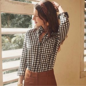 Sezane Louise button down shirt in Vichy black and white print size 42 (L or 10)